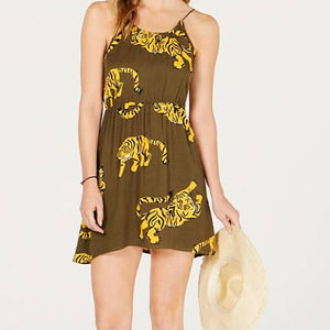 Hurley Women's Large Tiger-Print Strappy Cover-Up  Dress ~ Green & Mustard